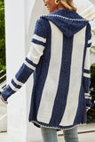 kamames Striped Contrast Hooded Irregular Mid-Length Cardigan