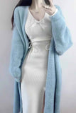 kamames Solid Color Fuzzy Long Cardigan