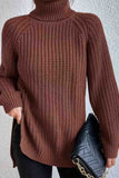 kamames Raglan Sleeve Turtleneck Slit Mid-Length Sweater