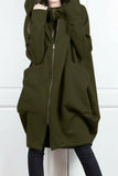 kamames Hooded Pocket Zipper Mid-Length Cardigan