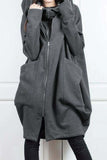 kamames Hooded Pocket Zipper Mid-Length Cardigan