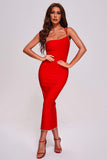 kamames Winee One Shoulder Diamante Backless Midi Bandage Dress