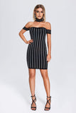 kamames Agnes Off Shoulder Stripe Midi Dress - Black