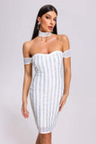 kamames Agnes Off Shoulder Stripe Midi Dress