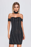 kamames Agnes Off Shoulder Stripe Midi Dress - Black