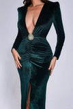 kamames Drana Deep-V Velvet Maxi Dress