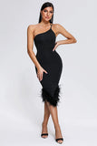 kamames Rate Feather One Shoulder Midi Dress - Black