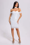 kamames Agnes Off Shoulder Stripe Midi Dress