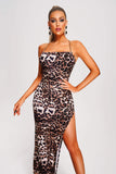 kamames Talia Leopard Halter Slit Maxi Dress