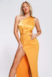 kamames Dora One Shoulder Satin Midi Dress