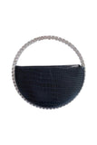 kamames Round Stone-encrusted Leather Clutch - Black