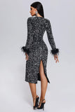 kamames Oatne Sequin Feather Midi Dress - Black