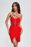 kamames Eurien One Shoulder Diamante Mini Bandage Dress