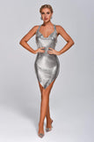 kamames Next Level Diamante Mesh Metal Dress - Silver