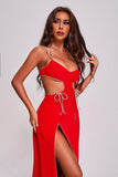 kamames Isabeau Diamante Cutout Slit Maxi Dress