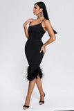 kamames Rate Feather One Shoulder Midi Dress - Black