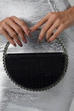 kamames Round Stone-encrusted Leather Clutch - Black