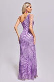 kamames Nylea One Shoulder Slit Sequin Maxi Dress