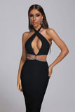 kamames Biana Halter Rhinestone Maxi Bandage Dress