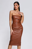 kamames Grasa Strapless Leather Midi Dress