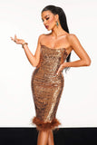 kamames Fayie Strapless Feather Sequin Midi Dress