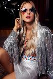 kamames Iris Tassel Sequin Jacket - Silver