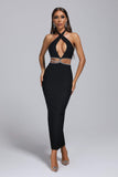 kamames Biana Halter Rhinestone Maxi Bandage Dress