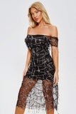 kamames Xaviera Off Shoulder Sequin Midi Dress