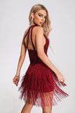 kamames Yelitza One Shoulder Tassel Sequin Dress - Red