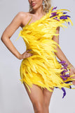 kamames Caught In The Drama Feather Mini Dress