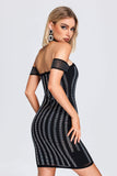 kamames Agnes Off Shoulder Stripe Midi Dress - Black