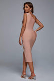 kamames Naku One Shoulder Slit Midi Bandage Dress - Pink