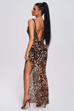 kamames Inez Leopard Slit Maxi Dress