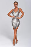 kamames Next Level Diamante Mesh Metal Dress - Silver