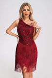 kamames Yelitza One Shoulder Tassel Sequin Dress - Red