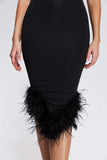 kamames Rate Feather One Shoulder Midi Dress - Black