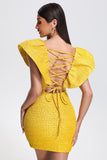 kamames Mary Jacquard Backless Mini Dress - Yellow