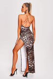 kamames Talia Leopard Halter Slit Maxi Dress