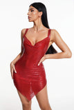 kamames Next Level Diamante Mesh Metal Dress - Red