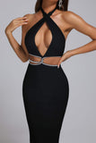 kamames Biana Halter Rhinestone Maxi Bandage Dress