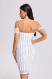 kamames Agnes Off Shoulder Stripe Midi Dress