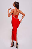 kamames Winee One Shoulder Diamante Backless Midi Bandage Dress