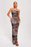 kamames Talia Leopard Halter Slit Maxi Dress