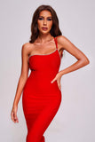 kamames Winee One Shoulder Diamante Backless Midi Bandage Dress