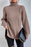 kamames Raglan Sleeve Turtleneck Slit Mid-Length Sweater