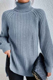 kamames Raglan Sleeve Turtleneck Slit Mid-Length Sweater