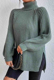 kamames Raglan Sleeve Turtleneck Slit Mid-Length Sweater