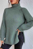 kamames Raglan Sleeve Turtleneck Slit Mid-Length Sweater