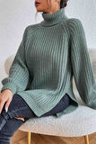 kamames Raglan Sleeve Turtleneck Slit Mid-Length Sweater