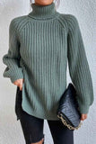 kamames Raglan Sleeve Turtleneck Slit Mid-Length Sweater